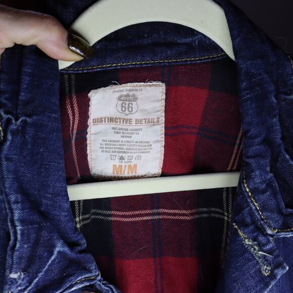 Route 66 Flannel-Lined Distressed Denim Jacket – Size Medium - Picture 3 of 3